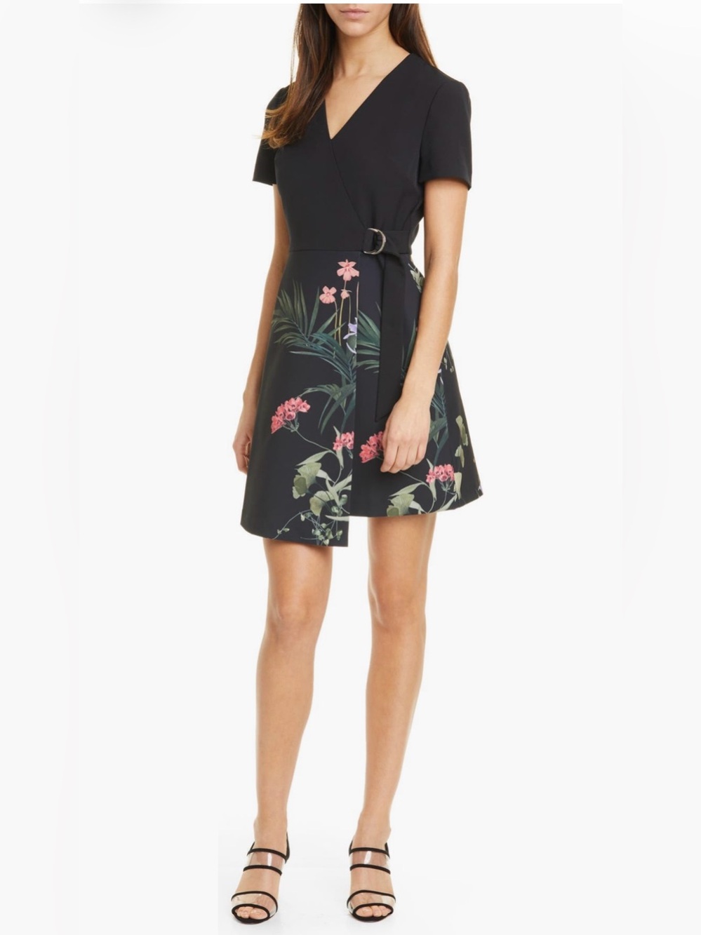 Ted Baker Mizalia Highland Faux-Wrap Skater Dress Black Floral Size 1 (USA 4)